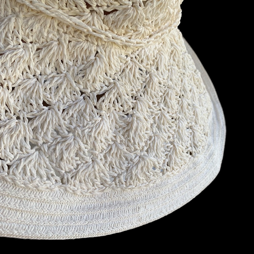 Vintage 90’s Cream Woven Paper Boho Beach Sunhat - Picture 3 of 6